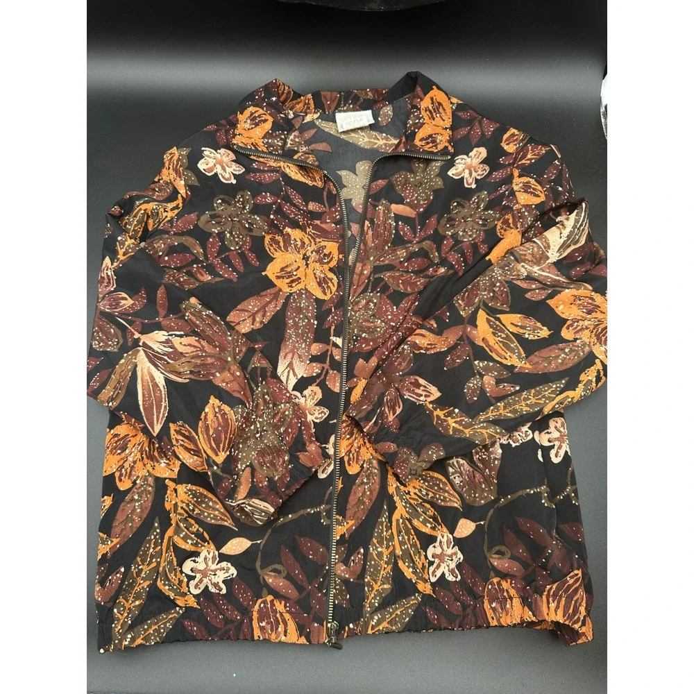Blair Floral Print Zip Up Jacket Large Women's Fall Autumn Warm Tone Lightweight - Picture 2 of 10